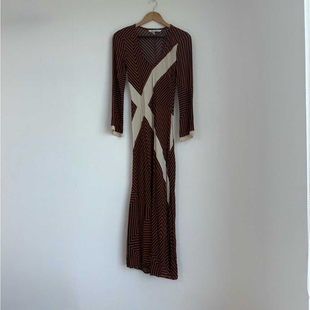 Zara Asymmetrical Brown and White Dress